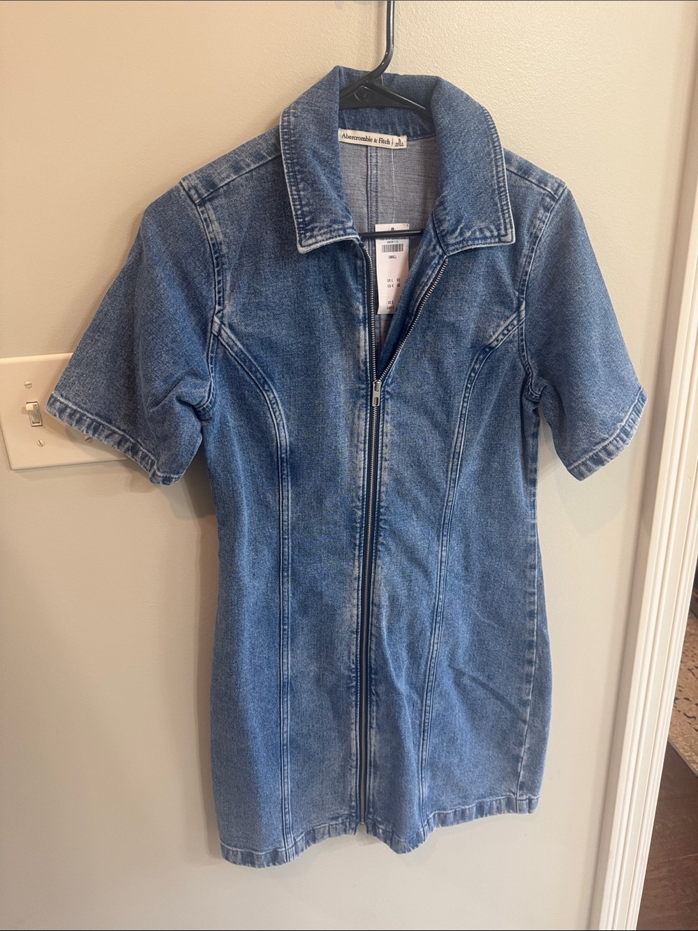 Abercrombie & Fitch Blue Denim Zip-Up Short Sleeve Dress
